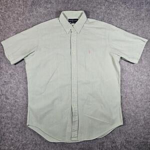 Polo Ralph Lauren Mens Seersucker Classic Fit Green Pink Pony Short Sleeve Sz L